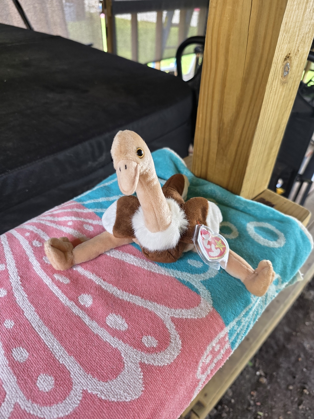 TY Beanie Baby Brown & White Ostrich Beanie Plush
